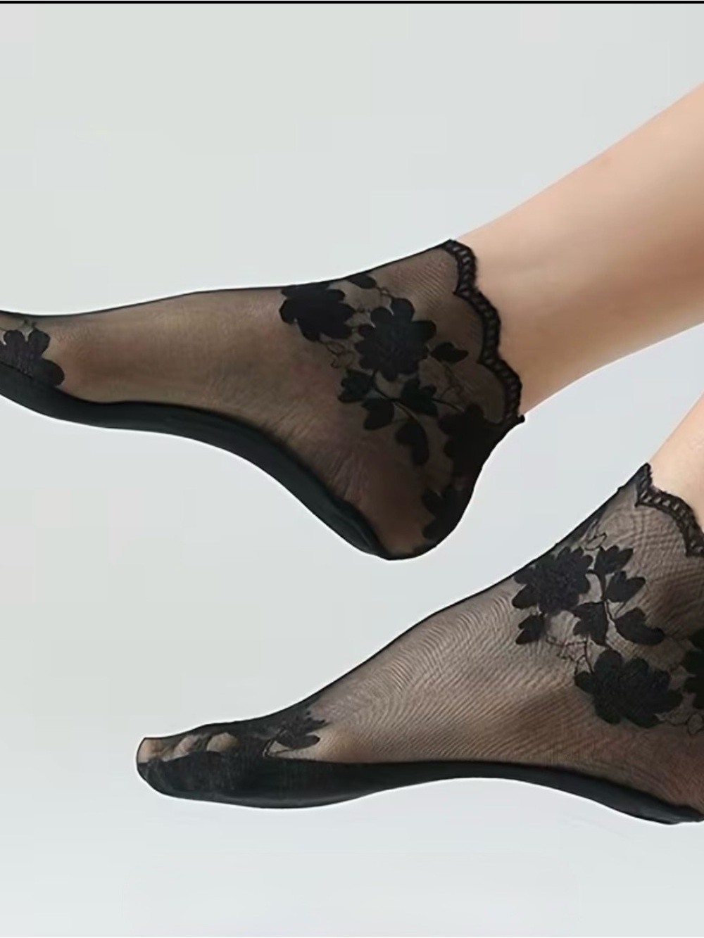 NWOT Sheer Floral Ankle Socks - Black (5 Pairs)